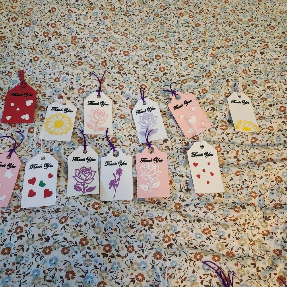 Hand Crafted  Floral  Colorful Gift Tags Thank You Cards Set of 12 - Picture 6 of 7